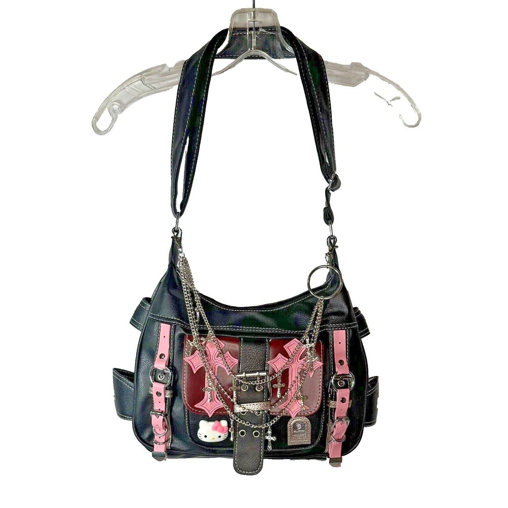 Sanrio Hello Kitty Y2k Gothic Punk Pink Cross W/ Chains Crossbody Bag